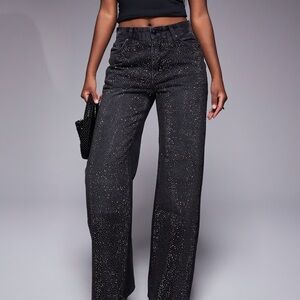River Island Black Diamanté Straight-Leg Jeans